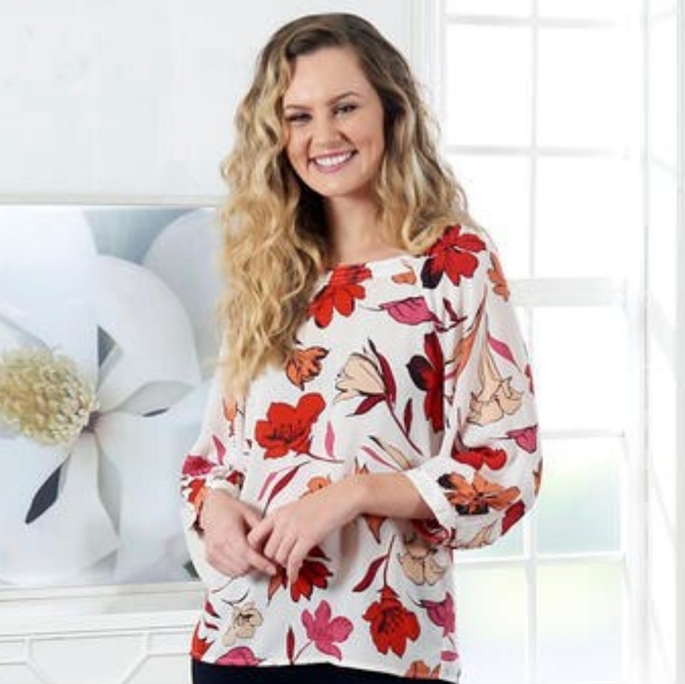 Premise Floral Boat Neck Blouse Womens Small